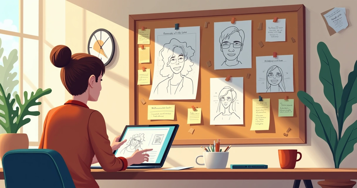 Revisão de perfil ideal em ambiente criativo