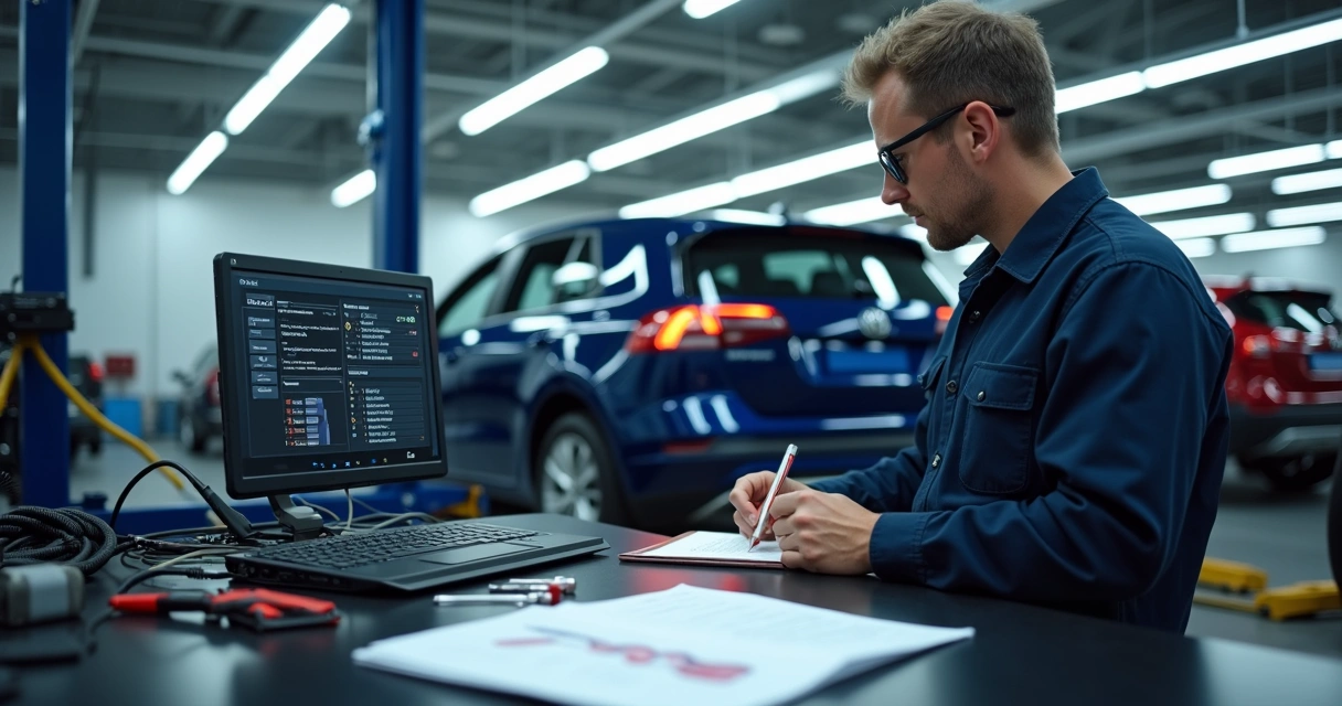 Revisão de carro com mecânico analisando parte elétrica