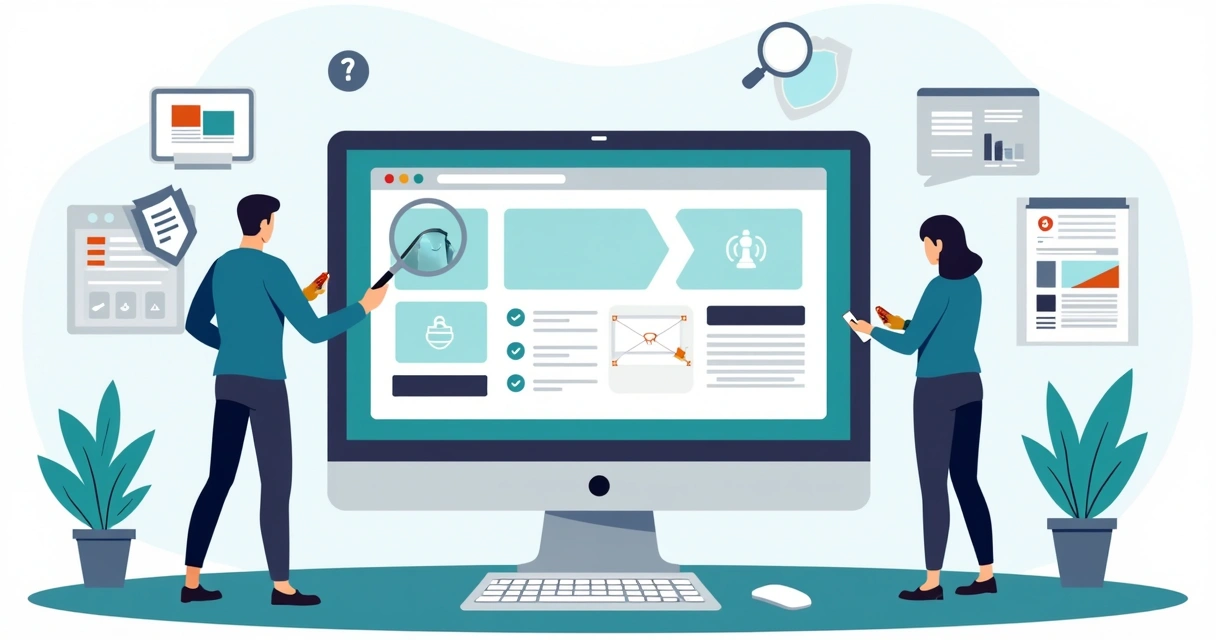 Equipe revisando copy e itens de compliance em landing page