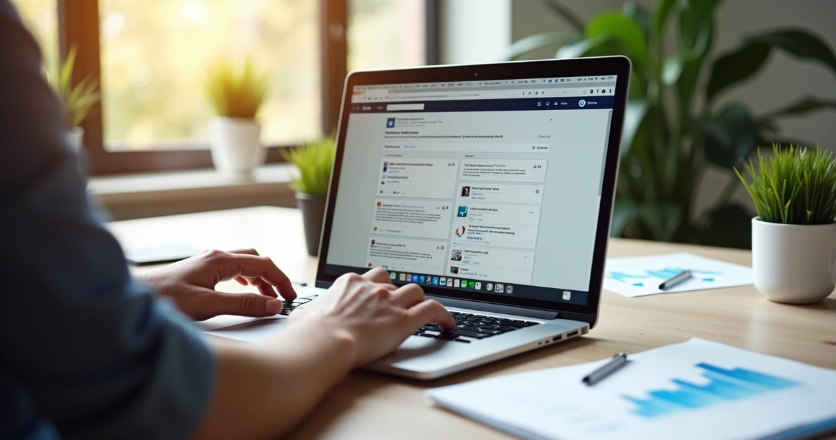 Pessoa revisando postagens antigas no LinkedIn 
