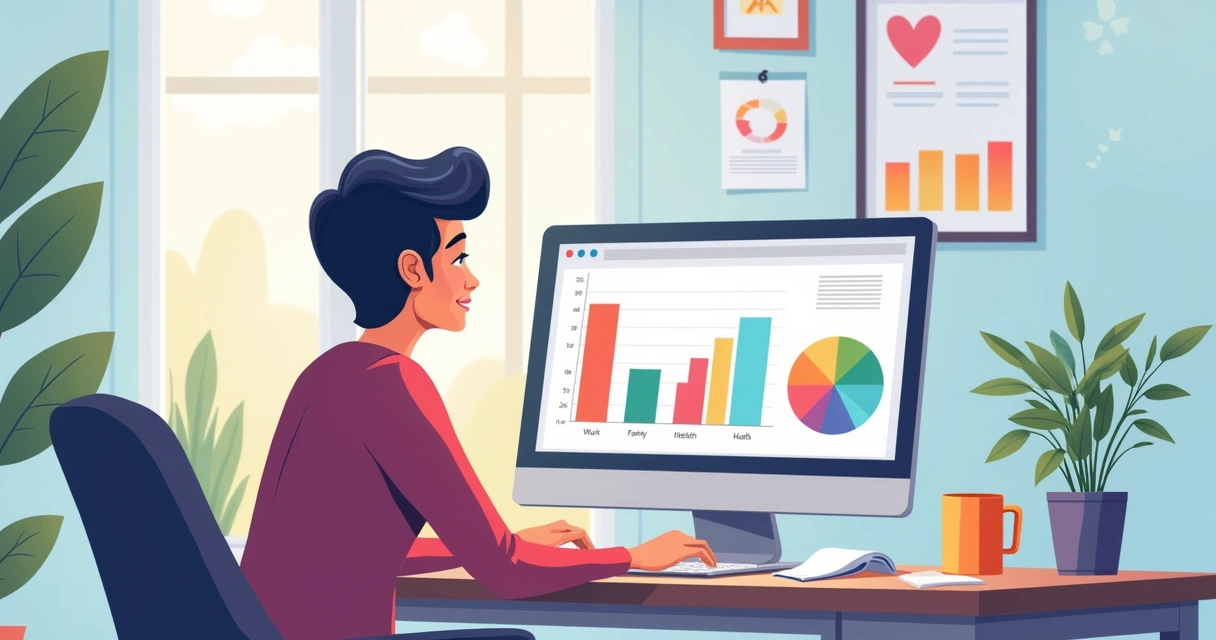 Pessoa analisando gráfico de rotina semanal em ambiente tranquilo 