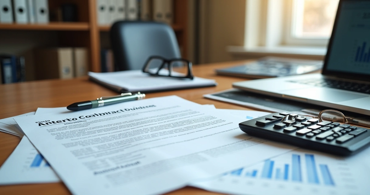 Documentos bancários e calculadora sobre mesa de escritório 