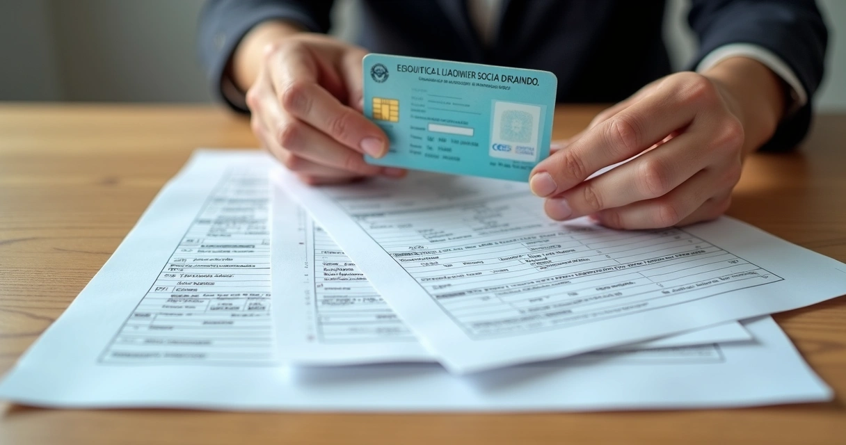 Documentos pessoais, carteira de trabalho e formulário em uma mesa 