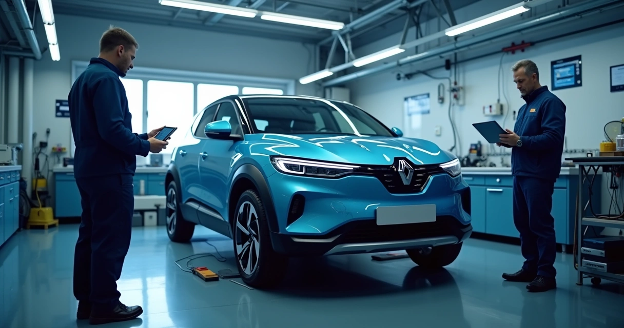 Mecânico realizando manutenção em Renault E-Tech