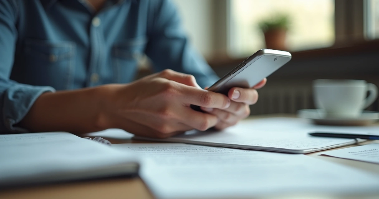Pessoa revisando uma mensagem no celular várias vezes