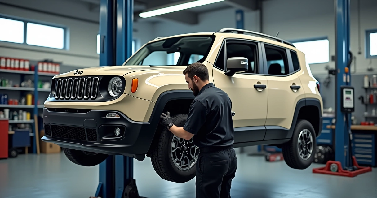 Revisão de Jeep Renegade em oficina moderna
