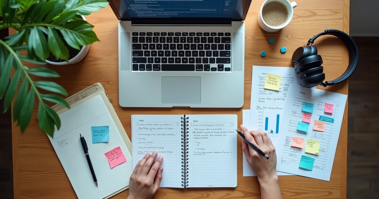 Mesa de estudos com revisão para prova apoiada por IA