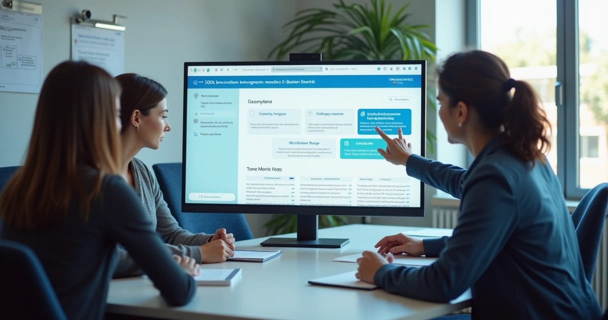 Team reviewing an AI script on a screen