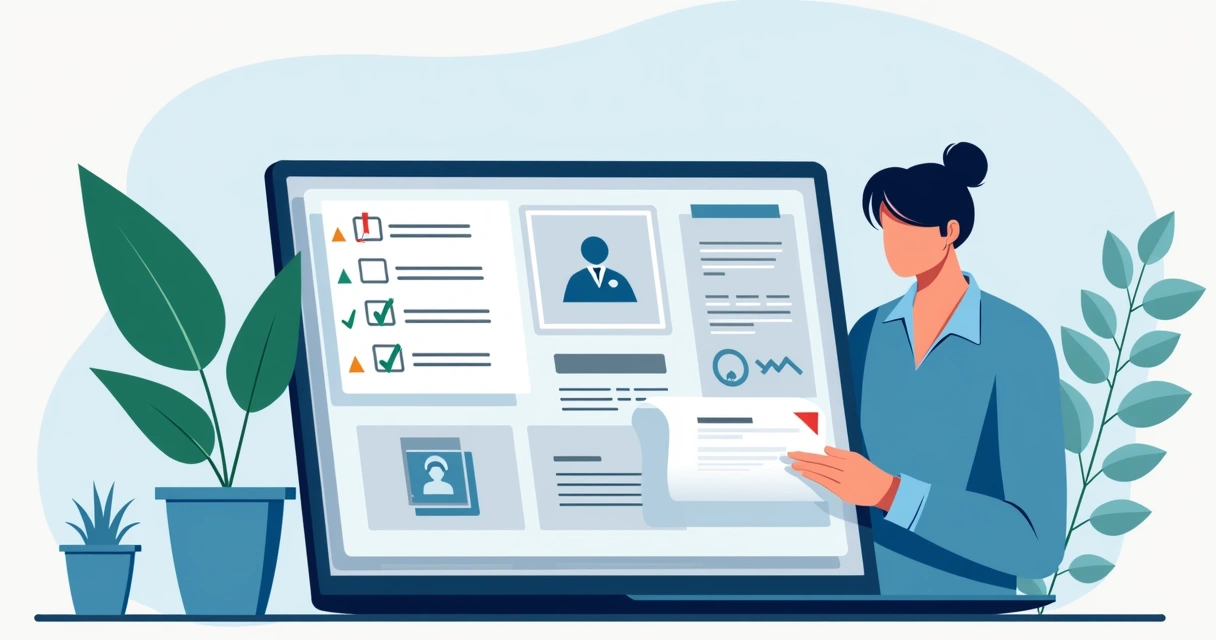 Pantalla con revisión digital de certificado médico y lista de verificación