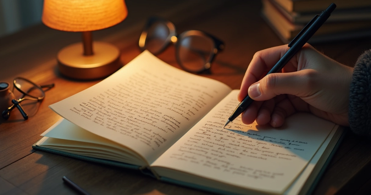 Mano pasando páginas de un cuaderno con notas manuscritas 
