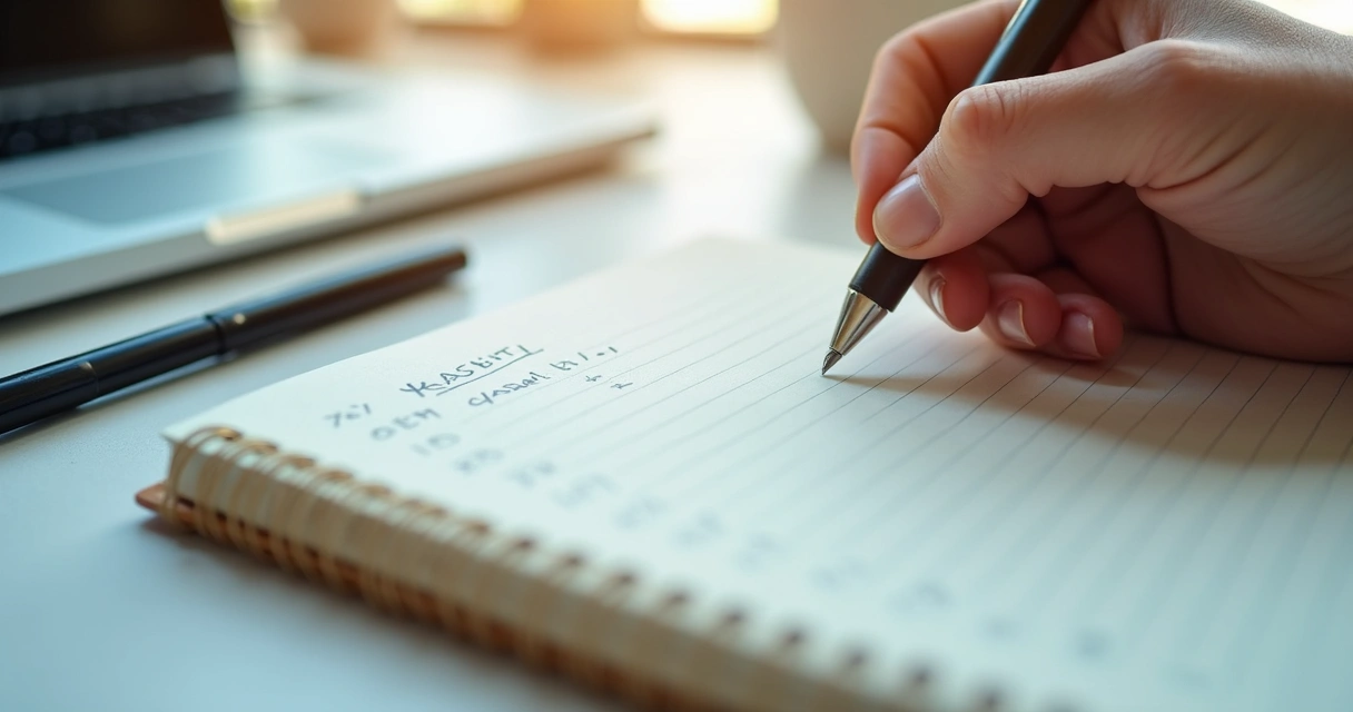 Libreta con seguimiento de hábitos en escritorio de trabajo
