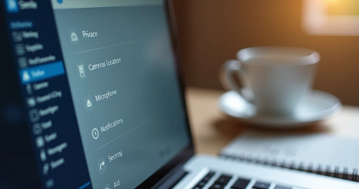 Pantalla con ajustes de privacidad y cuaderno de notas