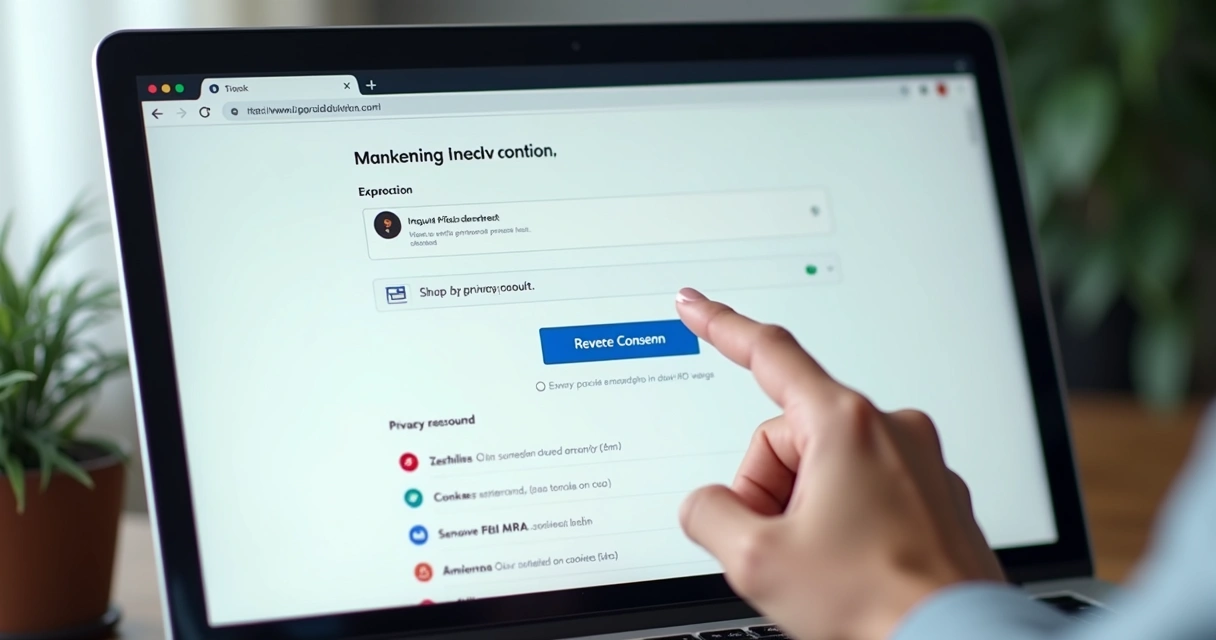 Tela de configurações de privacidade com botão destacado para revogar consentimento. 