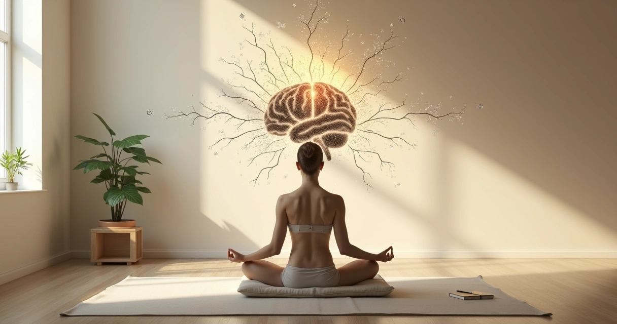 Person meditating while transforming limiting thoughts into light 