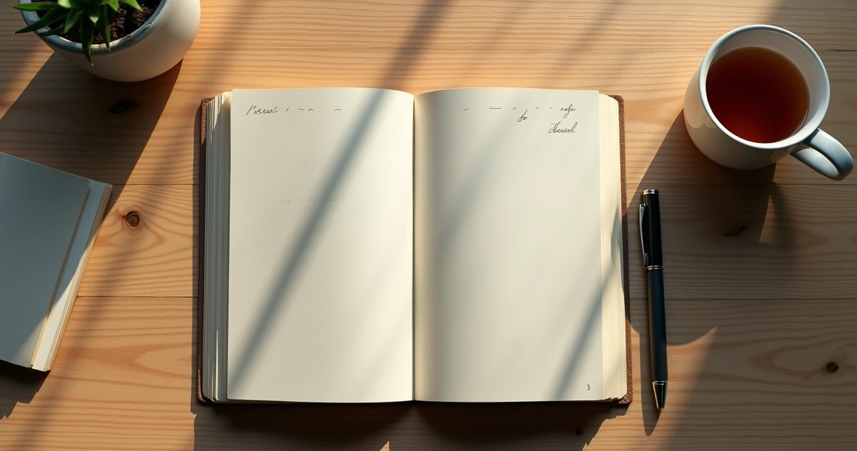 Open journal with handwritten notes and symbolic paper path