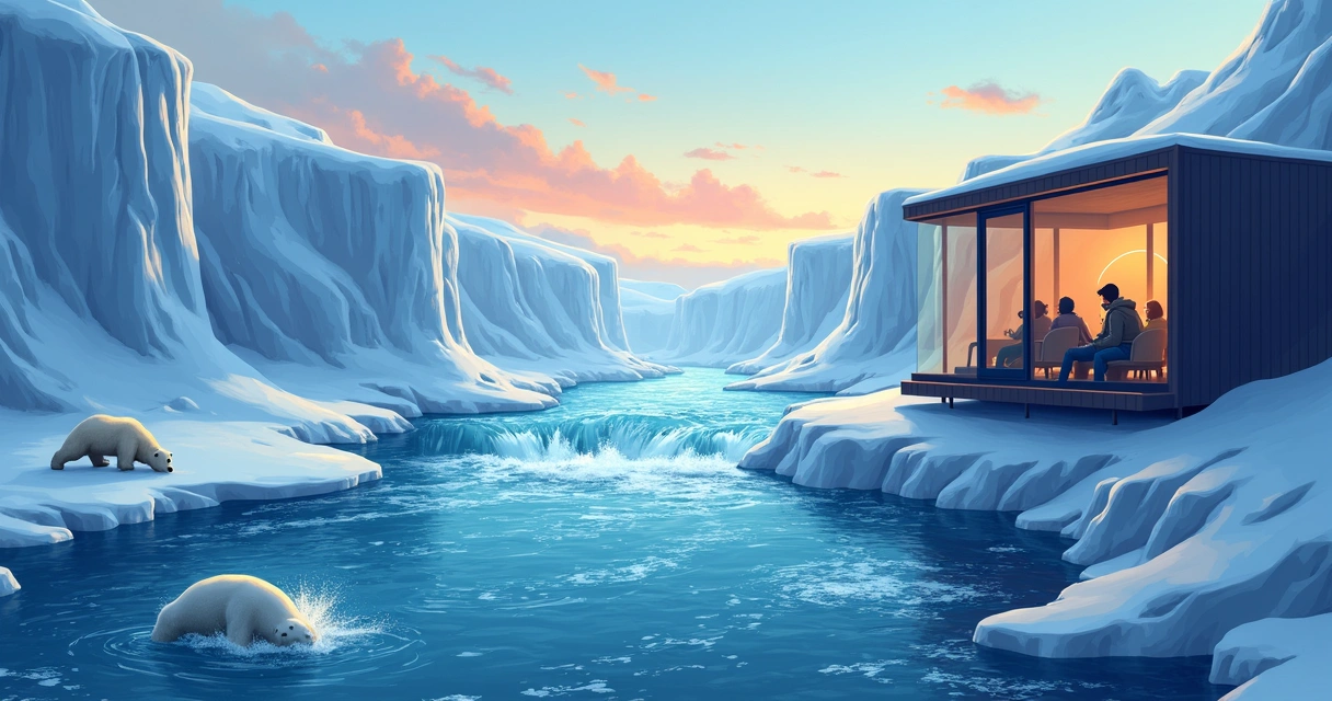 Cenário de rios árticos e cachoeiras simuladas na atração Fire & Ice 