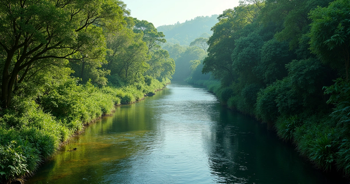 Rio de água limpa cercado de floresta verde no Brasil. 