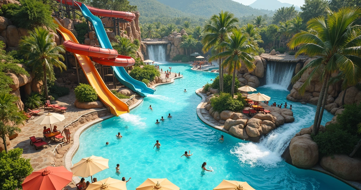 Parque aquático de águas termais em resort 