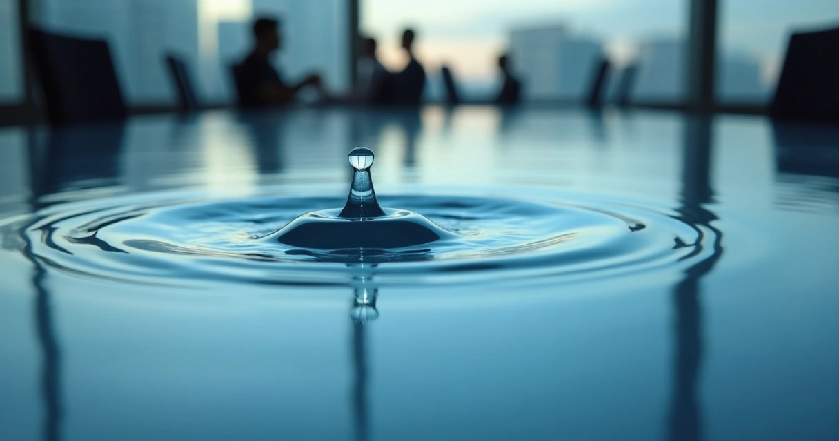 Single drop causing ripples in blue water, symbolizing teamwork 