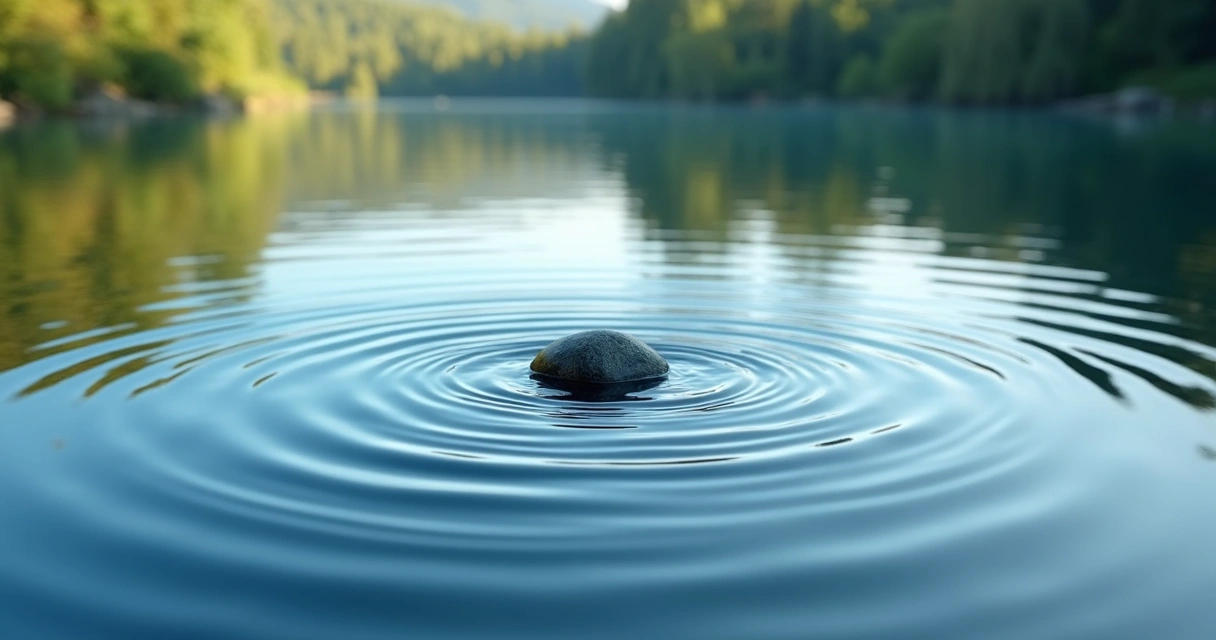Ripples on water surface from stone dropped 