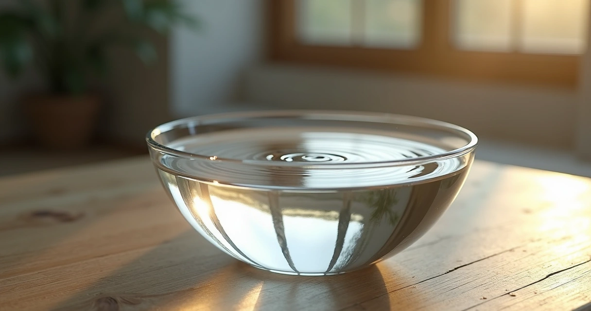 Still water bowl with soft ripples on a table 
