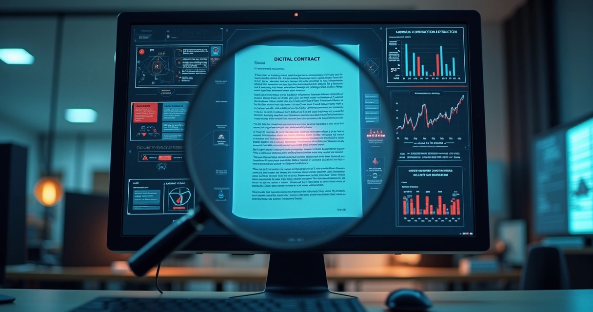Representação visual de risco e penalidades em contratos corporativos 