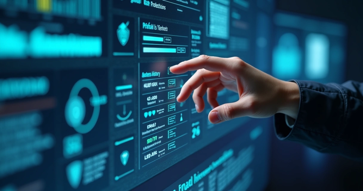 Usuário interagindo com dashboard de proteção de dados na IA 