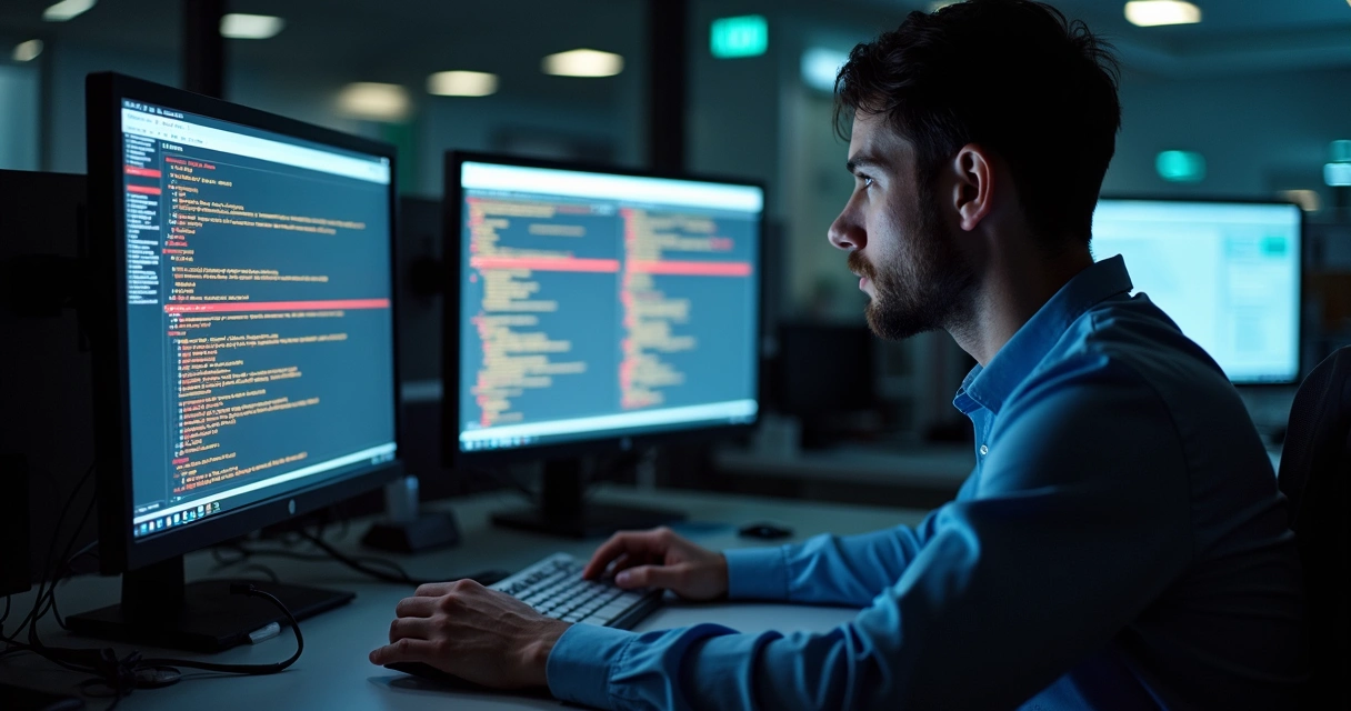 Analista de segurança atento a alertas de riscos no pentest