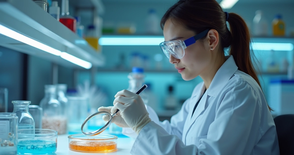 Médica analisando bactérias de probióticos em laboratório 