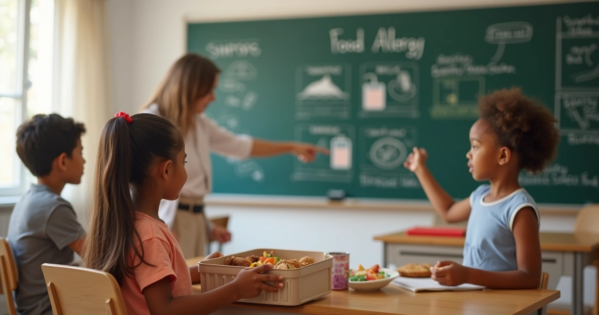 Professora observando criança com lanche alérgeno na escola