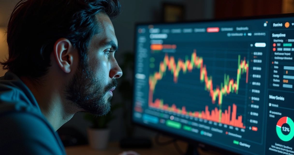 Pessoa avaliando riscos financeiros em tela de prediction market 