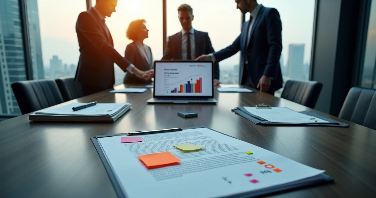 Executivos analisando contrato imobiliário corporativo com foco em riscos e compliance 