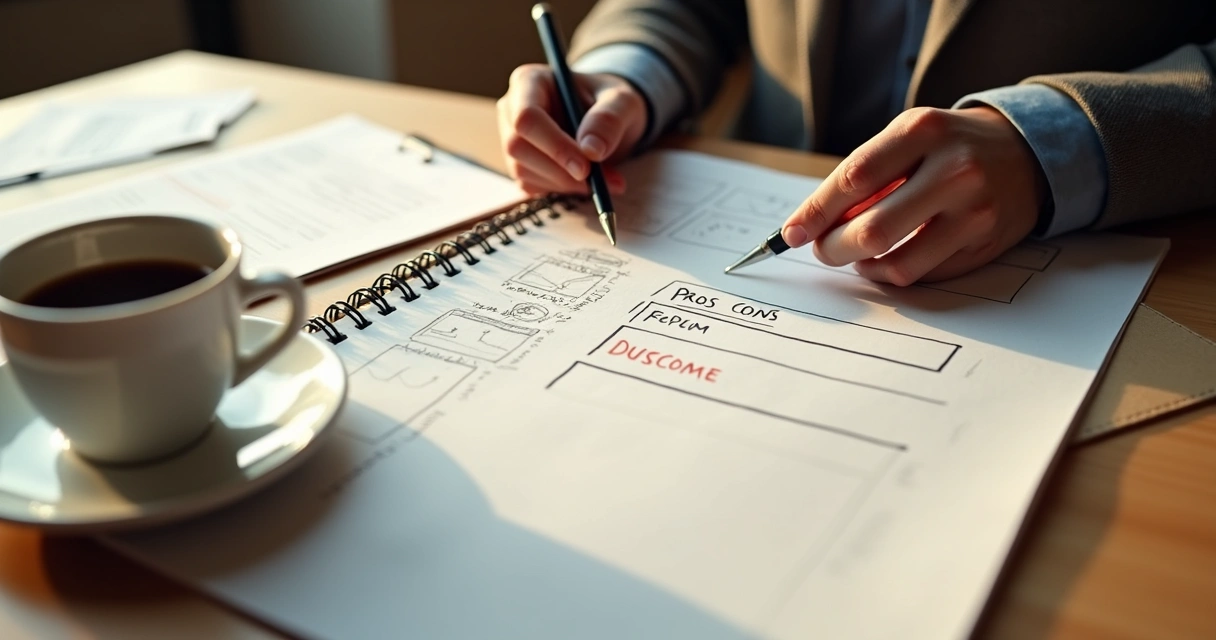 Person writing risk assessment notes at a desk. 
