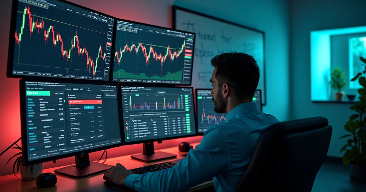 Trading risk dashboard with red and green graphs 