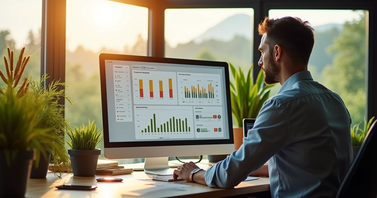 Risk dashboard on a computer screen in an agribusiness office 