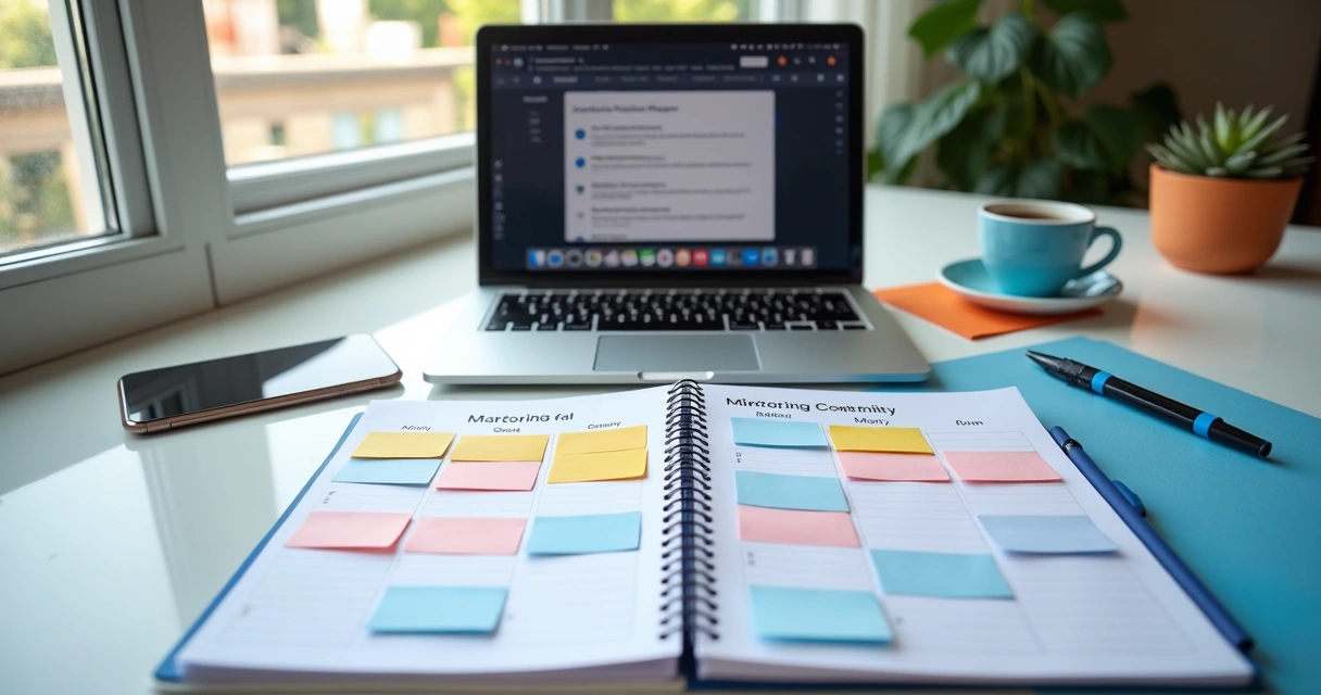 Calendário e post-its com rituais de comunidade 