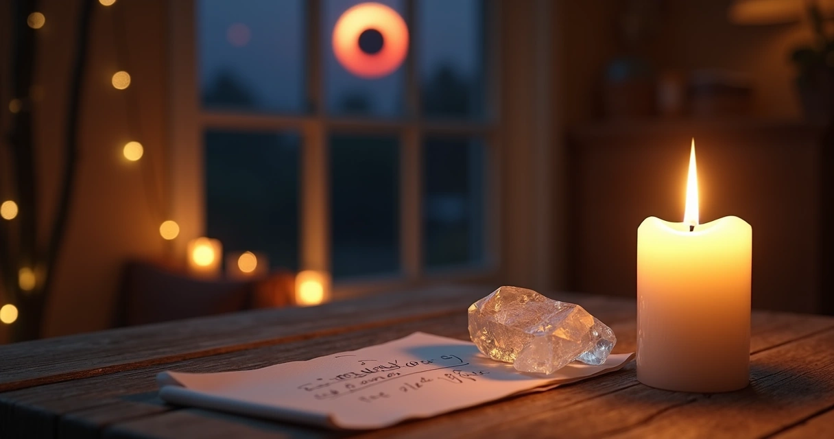 Simpatia com vela acesa, cristal e papel em ritual de eclipse 