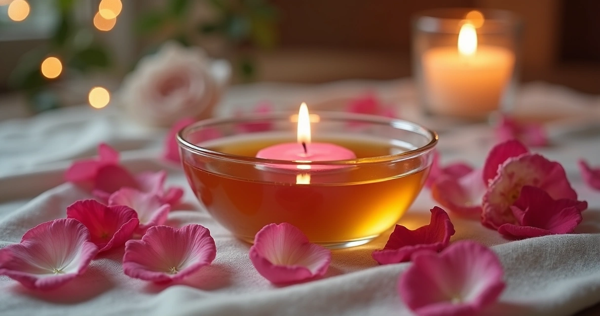 Ritual de adoçamento amoroso com vela, mel e pétalas de rosa 