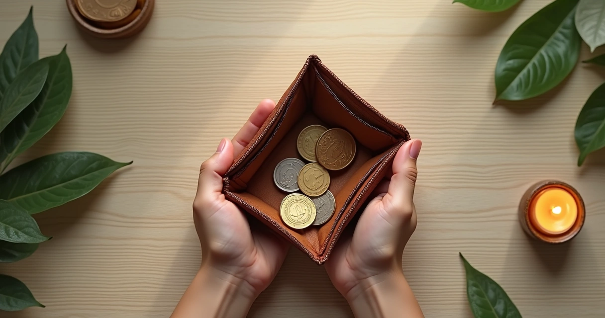 Ritual simples com carteira, moedas e vela