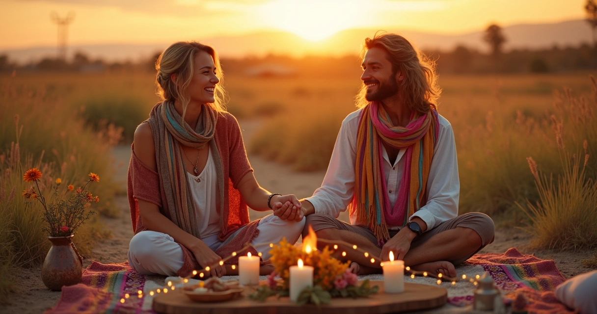 Casal realizando ritual cigano para fortalecer vínculo 
