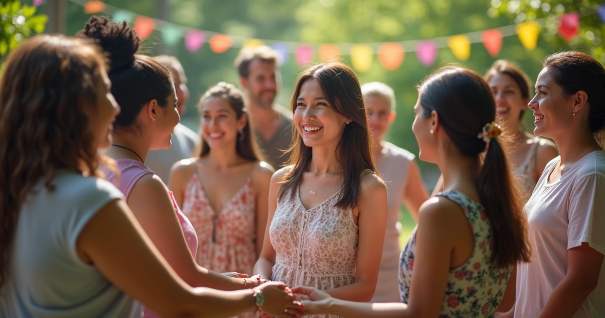 Grupo de pessoas reunidas em círculo em celebração comunitária 