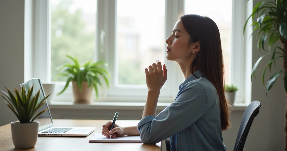 Pessoa respirando antes de iniciar trabalho criativo 