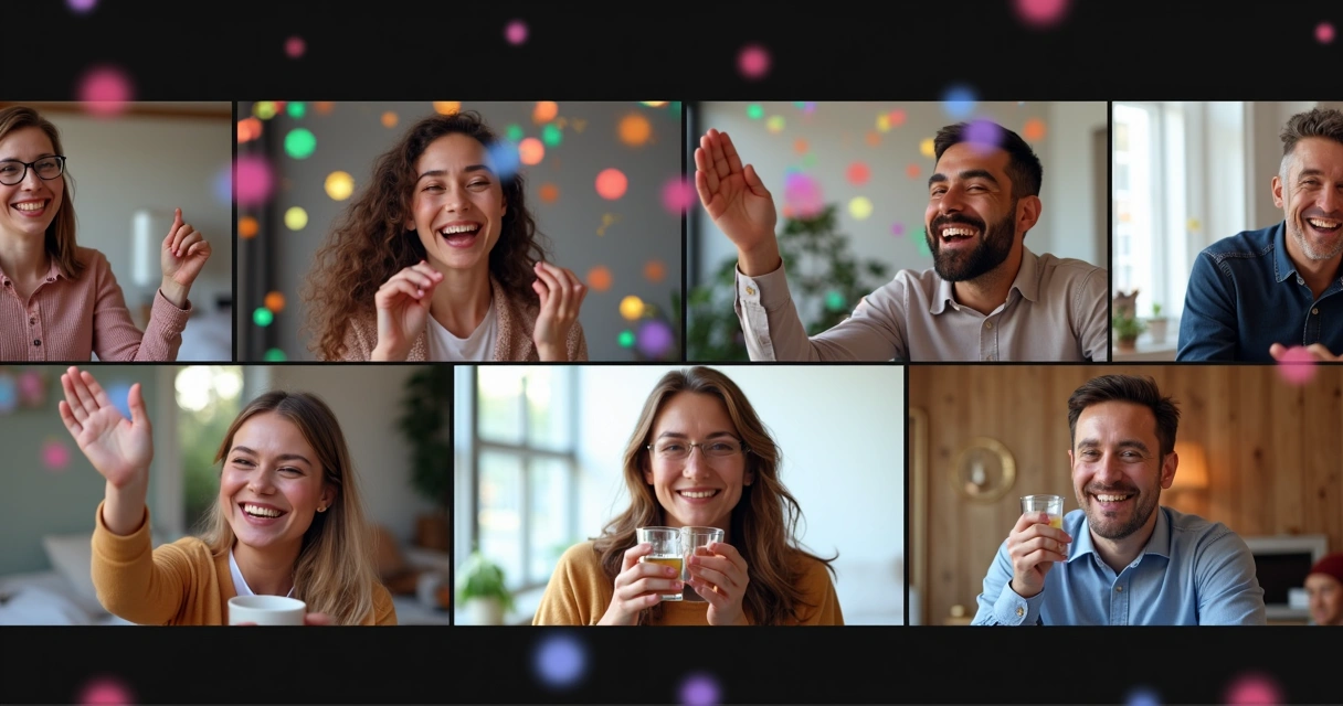 Celebración digital de equipo con fondos virtuales coloridos 