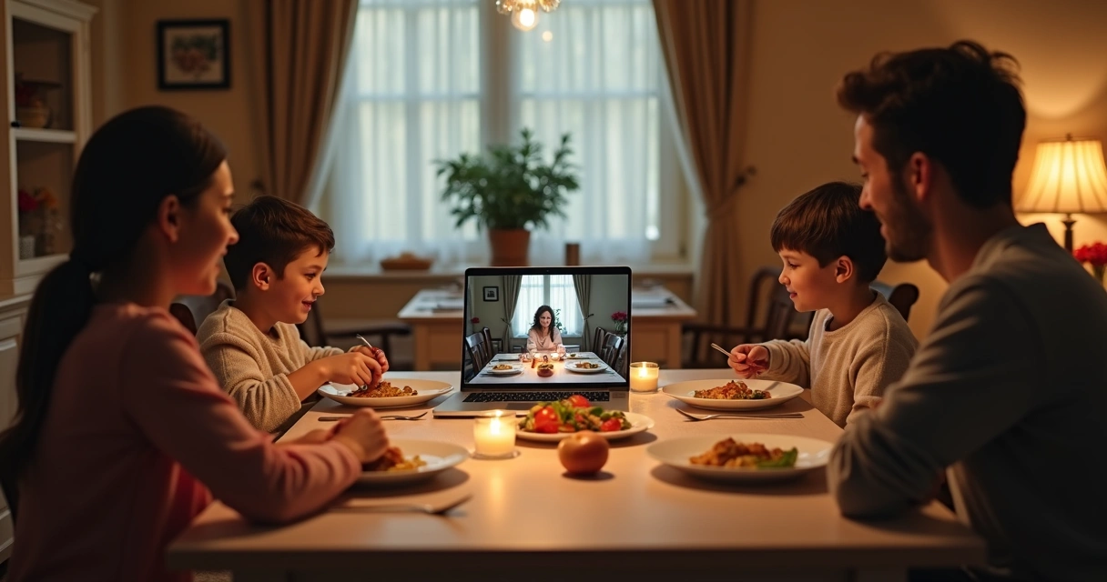 Ritual digital de família com jantar por chamada