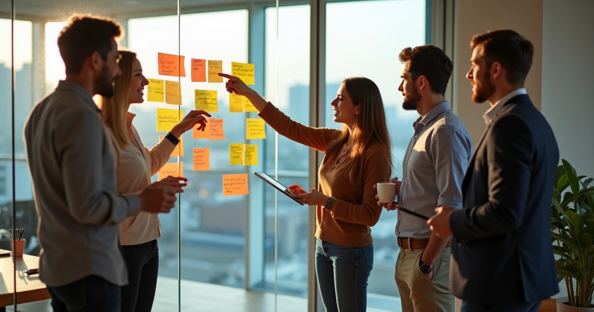 Time em pé alinhando o quadro 