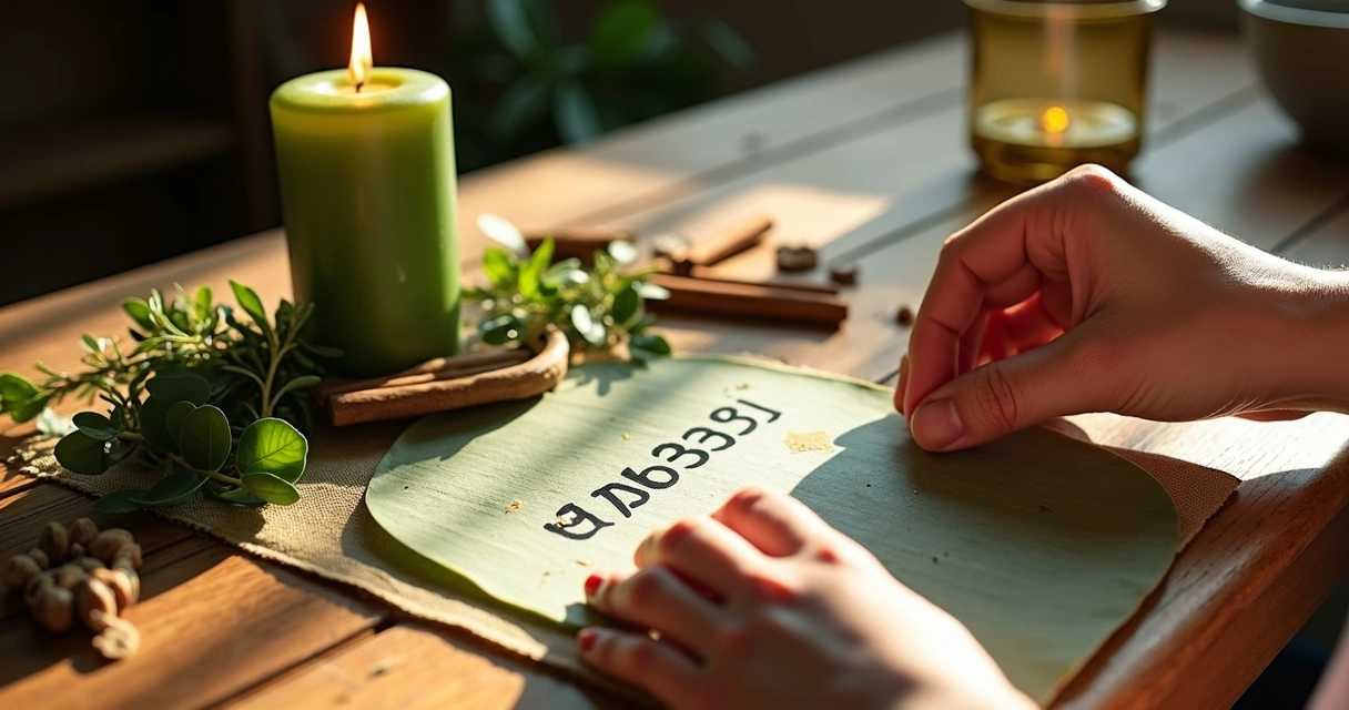 Ritual com ervas e vela acesa para sucesso 