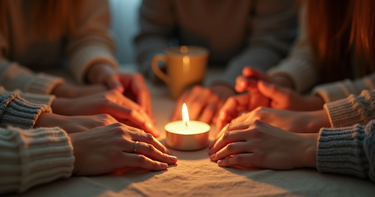 Mãos em volta de vela durante momento em família 