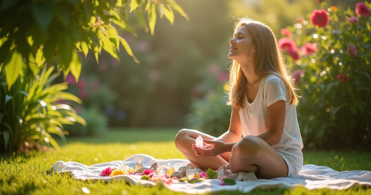 Pessoa realizando ritual de gratidão com elementos naturais 