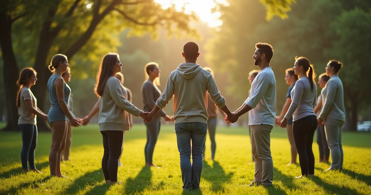 Grupo de personas realizando un ritual juntos al aire libre 