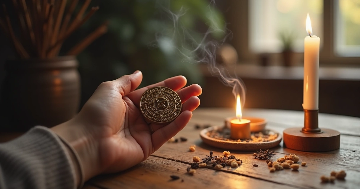 Ritual de limpeza de amuleto com incenso e velas 